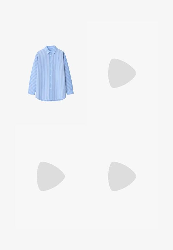 Camisa polo de manga corta con rayas alternas anchas y estrechas en marrón y azul claro, con un cuello marrón sólido y una tapeta de tres botones.; Camisa de botón azul claro con rayas verticales blancas, de manga larga, con collar y un dobladillo redondeado. Hecha de una tela suave con una textura nítida.; Falda verde oliva, hasta la rodilla, con cinturilla elástica, cordón y dos grandes bolsillos laterales. Hecha de un tejido ligero con costuras visibles.; Botas de cuero marrón oscuro con un diseño a media pantorrilla, costuras amarillas, correas de hebilla ajustables y lengüetas de tirón en la parte superior. Acabado texturizado.