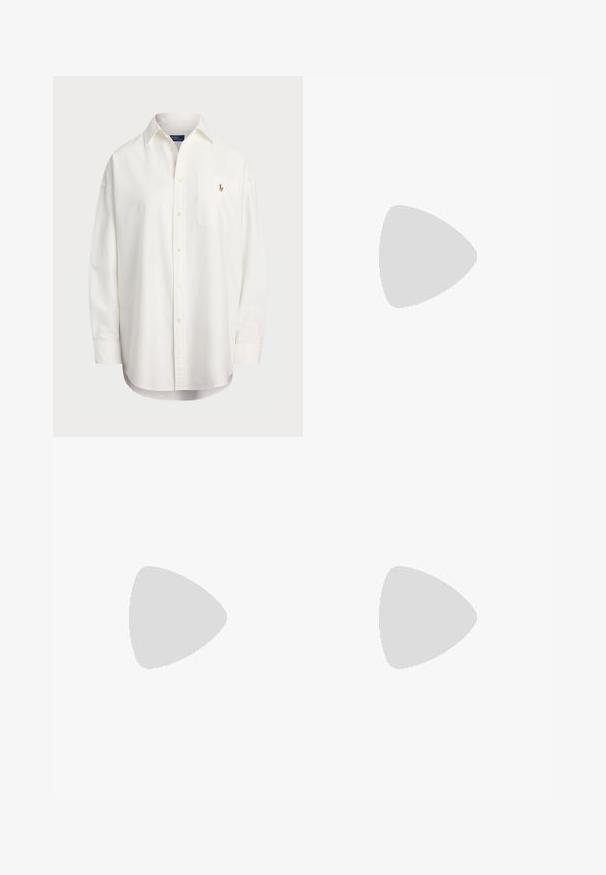 Camicia bianca button-up in cotone, con taschino sul petto e piccolo logo ricamato. Vestibilità loose con colletto classico e maniche lunghe.; Pantaloni bianchi a gamba larga con una texture morbida, caratterizzati da una vita alta e due tasche laterali. Design semplice senza motivi visibili.; Tacco slingback in pelle verniciata marrone con punta affusolata, cinturini regolabili e fibbie decorative sul davanti. Altezza del tacco di 3 pollici.; Occhiali da sole tartarugati con forma rettangolare, lenti scure a sfumatura marrone, montatura spessa e bordi arrotondati per il comfort.; Borsa intrecciata di colore marrone scuro, presenta una finitura lucida, una forma a triangolo e manici intrecciati. Il motivo testurizzato aggiunge profondità e interesse visivo.