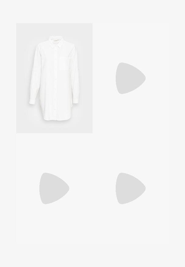 Pitkähihaista valkoista kauluspaitaa, jossa on rintatasku, esillä vaaleanharmaalla taustalla.; Mustat pellavashortsit, joissa on joustava vyötärö ja nyöri. Suora leikkaus, polvipituus, teksturoitu kangas, ilman näkyviä kuvioita tai yksityiskohtia.; Valkoinen lenkkari, jossa on aaltoileva yläosa, teksturoitu kangas, pehmustettu pohja ja näkyvä ilmavut. Varustettu nauhakiinnityksellä edessä ja vetoketjulla.; Mustan sydämenmuotoisen laukun, joka on valmistettu lakatun nahasta, etupussissa on solki sulkeminen ja irrotettava hihna. Hopeiset kivetekstit.