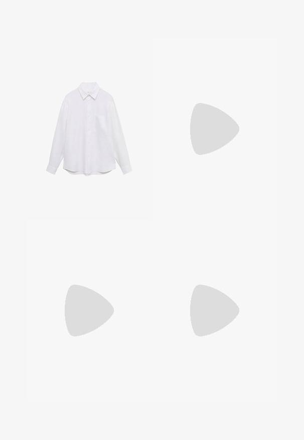 Vit långärmad skjorta i lättvävt material, med knäppning fram, krage och en enda bröstficka. Slät textur.; Grå bomullsshorts med elastisk midja och snodd, rak passform och en sidficka. Slät yta och avslappnad design.; Gröna slip-on sandaler med två justerbara remmar, en korkfot säng och en gummisula. Har silver spännen och ett strukturerat övermaterial.; Sköldpaddsfärgade solglasögon med grönt tonade linser, rektangulär form, breda bågar och glatt yta. Accenter på stängerna.