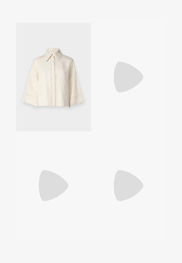 Max Mara Leisure ROBINIA - Blúzka so zapínaním na gombíky - ecru; Max Mara Leisure EUCLIDE - Nohavice - cuoio; Béžové kožené kovbojské čižmy s špicatou špičkou, nízkym blokovým podpätkom a dekoratívnym červeným a čiernym kvetinovým aplikom na holeni.; Hnedá kožená ramenná taška s krivým, polkruhovým tvarom, tenkým popruhom a diskrétnymi zlatými kovovými doplnkami. Hladký povrch.