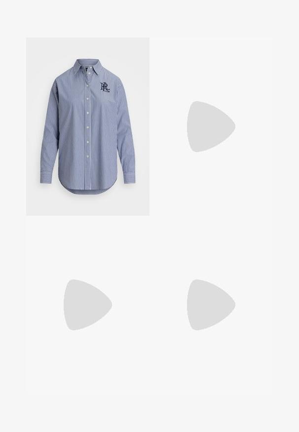 Lauren Ralph Lauren RELAXED FIT STRIPED STRETCH COTTON SHIRT - Overhemdblouse - blue/white; Massimo Dutti FLOWING MIDI  - A-lijn rok - light blue; Sam Edelman Teensandalen - black; CHIMI CODE - Zonnebril - tortoise; KARL LAGERFELD SIGNATURE BAGS SCARF - Halsdoek - multi-coloured