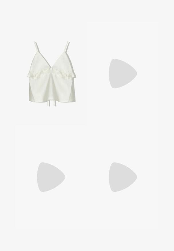 White linen top with adjustable straps and a deep V-neck. Features ruffled accents at the bust, with a relaxed fit and drawstring hem.; White linen shorts with an elastic waistband, featuring a loose fit and a slightly curved hem at the bottom edges. Soft, breathable texture.; Bershka HIGH-HEEL - Cowboy/Biker boots - beige; Round, brown-tinted sunglasses with a glossy burgundy frame. Slim arms with subtle branding detail. Flat lens design.