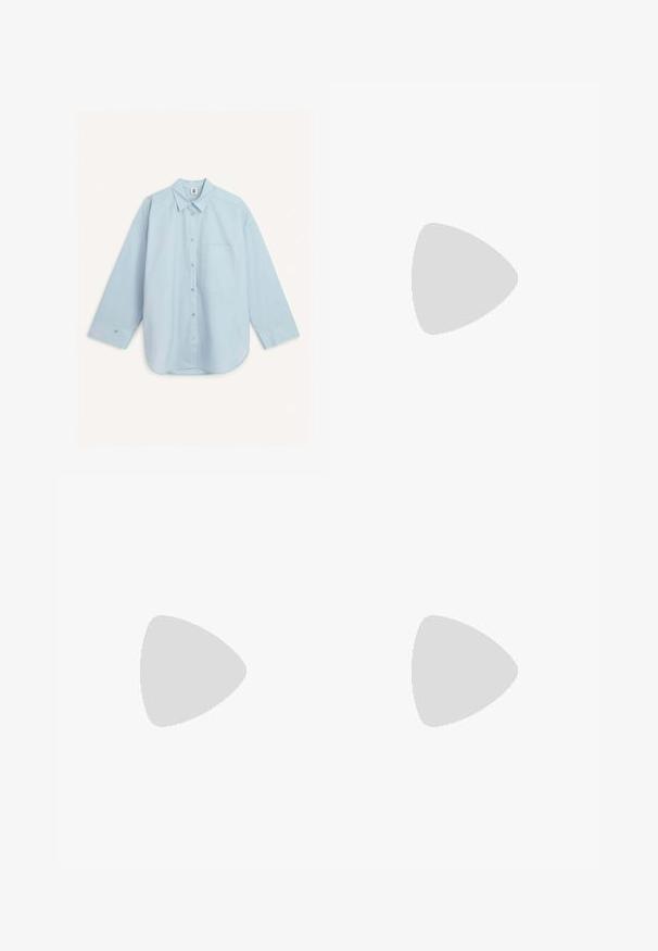 By Malene Birger DERRIS  - Pogājama blūze - light blue; By Malene Birger MIRABELLO - Auduma bikses - blue iris; Bežīgas plakanas čības ar vairākiem plāniem siksniņām un regulējamu sprādzi. Zole ir plakana ar nelielu tumšu kontrastu malā.; Zign LEATHER - Maisiņveida soma - chocolate brown