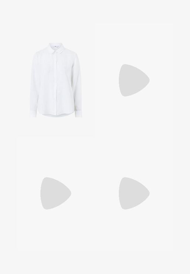 Chemise blanche à manches longues en lin, avec un devant à boutons, un col classique et des manches à poignet. Texture lisse avec une apparence légère.; Écharpe carrée en soie colorée présentant des motifs tourbillonnants en turquoise, vert, rose et jaune, avec une texture nouée d'un côté.; Botte noire jusqu'au genou en daim, avec un bout pointu, un talon carré et une texture lisse sans motifs ni accessoires visibles.; Lunettes de soleil noires avec une monture rectangulaire élégante et un accent logo doré sur le côté. Les verres sombres et la finition brillante sont proéminents.