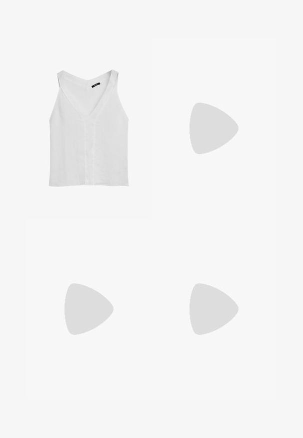 Massimo Dutti FLOWING DOUBLE FABRIC GARMENT - Top - white; Gelaagde maxi-jurk met een brede elastische tailleband. Kenmerkt zich door een verlooppatroon van paarse, groene en blauwe tinten, gemaakt van lichte stof.; Gouden metallic hoge hak schoen met een spitse neus, een enkelband met een ronde sluiting en een chunky hak ontwerp. Gladde textuur.; Geweven bruine handtas met een rechthoekige vorm, gestructureerd handvat en een textuurrijk oppervlak. Heeft een gesloten bovenkant en een ingewikkeld vlechtpatroon.