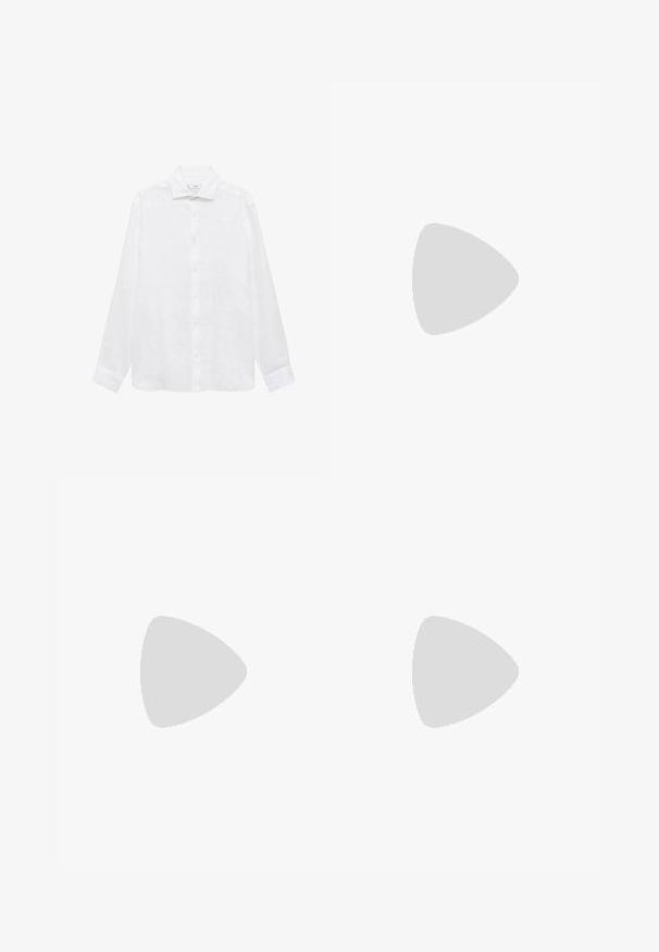 Beige lyhythihainen V-pääkallo T-paita, joka on valmistettu kevyestä, teksturoidusta kankaasta; siinä on rento istuvuus ja minimaalista ompelutaittelua.; Valkoinen pitkähiha shirt, valmistettu kevyestä kankaasta. Sisältää klassisen kauluksen, nappikiinnityksen ja pyöristetyt hihansuut.; Vaaleansiniset farkut, joissa on slim fit -malli, viisi taskua, vyölenkit ja nappisuljenta. Kangas on sileä ja siinä on haalistuneita yksityiskohtia.; Vihreät mokkanahkaiset tennarit, joissa on kolme valkoista raitaa ja kultainen brändäys. Ominaisuuksiin kuuluu pyöristetty kärki ja kumimainen pohja pitoon.
