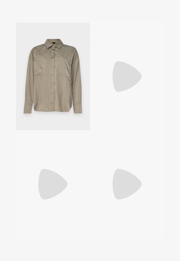 Olivegrüne Langarmbluse aus einem glatten, leichten Stoff. Mit durchgehender Knopfleiste, spitzem Kragen und zwei Brusttaschen.; Weiße, weit geschnittene Denim-Hosen mit elastischem Zugband in der Taille, Fronttaschen und dezenten Nähten. Hergestellt aus strapazierfähigem Baumwollmaterial.; Braune Lackleder-Slingback-Schuhe mit spitzer Zehe und moderatem Absatz. Mit einem Schnallenriemen für einen sicheren Sitz. Glatte Textur.; Even&Odd Handtasche - brown