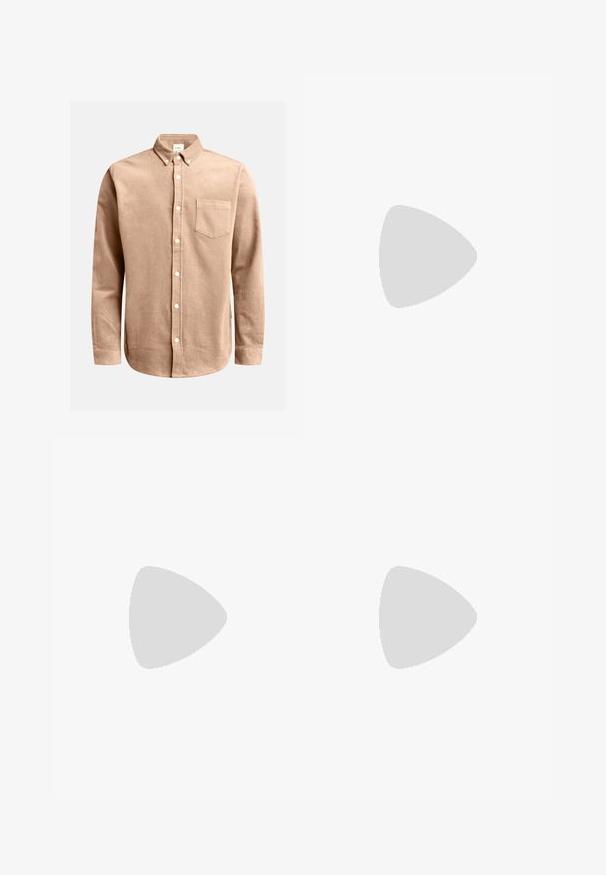 Chemise en velours côtelé beige avec un col boutonné, des boutons sur le devant et une poche sur la poitrine gauche. Tissu texturé avec des côtes verticales.; Shorts en denim bleu clair avec une taille élastique à cordon de serrage, poches avant et texture délavée. Présentent une légère décoloration et une coupe droite.; Bottine en daim beige avec un col rembourré noir, œillets en métal doré, détails de surpiqûres blanches et semelle en caoutchouc robuste avec des crampons prononcés.; Gusti Leder RUDI A. - Sac à main - brown