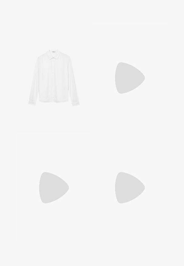 Camicetta bianca a maniche lunghe con colletto, sette bottoni sulla parte frontale e polsini abbottonati, esposta su uno sfondo bianco.; Jeans in denim nero a gamba dritta con vita alta, bottone e cerniera frontali, e cinque tasche su uno sfondo bianco.; RAID BLICK - Stivali alti - black; MICHAEL Michael Kors BRYANT SM XBODY POUCHETTE - Borsa a tracolla - chocolate