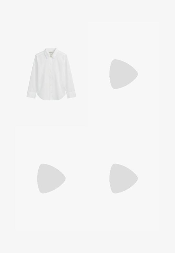 Camicia bianca a maniche lunghe con bottoni, realizzata in cotone. Presenta un colletto a punta, bottoni frontali e orlo arrotondato nella parte inferiore.; Blazer nero su misura con bottoni dorati e vita cintrata, abbinato a una gonna bianca fluida a pieghe. Tacchi bianchi completano l'outfit.; Scarpa con tacco alto in pelle nera, tipo slingback, con punta affilata, caratterizzata da un tacco sottile e una cinturino regolabile alla caviglia con fibbia dorata.; Occhiali da sole in plastica nera con lenti verdi, caratterizzati da una forma ovale e un dettaglio del logo dorato sulle tempie. Texture liscia e finitura lucida.; Borsa a mano in pelle nera con finitura testurizzata, design elegante, manico corto e un dettaglio con logo dorato. Sostenuta contro uno sfondo di tessuto chiaro.; Orologio da polso rettangolare dorato con quadrante verde chiaro testurizzato, due indicatori delle ore neri, bracciale in metallo dorato e un design minimalista.; Fascinator nero con fascia, realizzato in tulle trasparente, caratterizzato da anelli sovrapposti e un dettaglio centrale a fiocco. Struttura con filo per modellare.