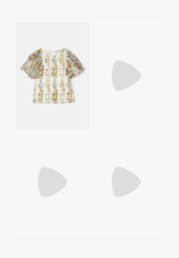 Ida Sjöstedt MAGDA EMBROIDERY - Print T-shirt - multi-coloured; Anna Field by Zalando A-line skirt - navy; Nude high-heeled sandal with a thin ankle strap, open toe, smooth leather, and a sleek, tapered heel. Minimalist design with gold hardware.; Anna Field by Zalando Handbag - cognac