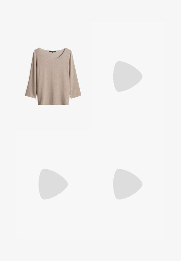 someday. SLIM FIT - T-Shirt basic - brown sugar; Braune weite Hosen aus weichem Stoff, mit einem elastischen Bund und Kordelzug sowie zwei Seitentaschen.; Braune Wildledersneaker mit weißen Lederstreifen, Gummisohle, gerundetem Zehenbereich und Schnürung. Mit einem Logo auf der Zunge und perforierten Akzenten.; Braune Leder-Tote mit glatter Textur, offenem Oberteil und zwei Schulterriemen. Verfügt über minimale Nähte und keine sichtbaren Beschläge.