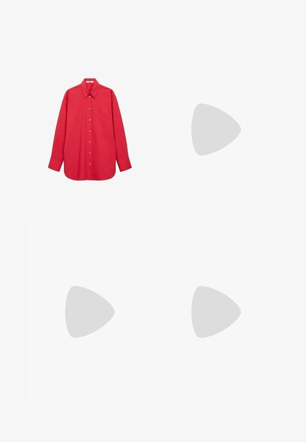 Mango Button-down blouse - red; Bershka WIDE-LEG - Wide Leg - black; Bershka High heeled sandals - black; Brown leather crossbody bag with a curved shape, gold hardware, and a buckle accent. Features a detachable shoulder strap.