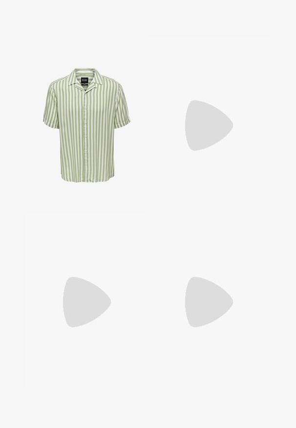 Svītrainā īsā piedurkņu krekls gaiši zaļā un baltā krāsā. Tam ir klasiskā apkakle un pogu aizdare, kā arī brīvs piegriezums. Gluda auduma struktūra.; Tievās džinsās bālganā pelēkā denimā, kas izceļas ar nolietotām detaļām pie ceļgaliem, apvienotas ar baltām kedām. Gluda tekstūra, šaurs piegriezums.; Baltas ādas sporta apavi ar perforācijām, apaļu purngali, plakanu zoli un biezām šņorēm, ar redzamu swoosh logo un vārdu "AIR" uz papēža.; Sudraba nerūsējošā tērauda rokas pulkstenis ar tumši zilu ciparnīcu, metalizētiem stundu rādītājiem un datuma logu pie pulksten 3. Ūdensizturīgs līdz 50 metriem.