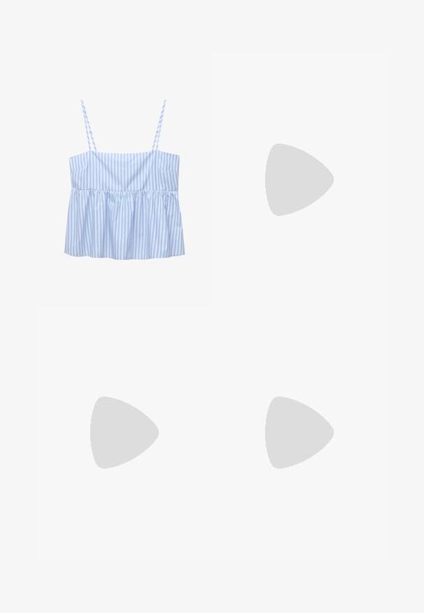 Blå och vit randig croppad topp med tunna justerbara band, plisserad design och utsvängd fåll. Tillverkad av lättviktsmaterial.; Ljusblå randiga boxershorts gjorda av mjuk bomull. Har en elastisk midjeresår, knappstängning och en avslappnad passform. Diskret logotyp på sidan.; Vit och brun träningsskor med nätövre, rundad design, vadderad sula och "N"-logotyp på sidan. Hållbar gummisula.; Runda, bruntonade solglasögon med en glansig bordeauxfärgad ram. Smala bågar med subtilt varumärkesdetalj. Platt linsdesign.; Brun mockaskinn axelväska med dragkedja, med en snoddrem som är prydd med metallackenter för säker bärning.