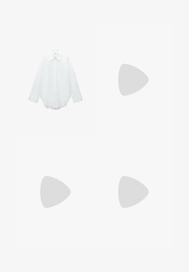 Mango Skjortebluser - off-white; Hvid oversized skjorte med knaplukning parret med en gennemsigtig tyl-maxikjole med blomsterprint og en løs, flagrende silhuet.; Sort mesh ballet flad med spidse tæer, dekorativ strop og subtilt accent. Har et åbent netdesign og flad sål.; Hvide blondehandsker med et langt design, tekstureret med små prikker, åbne fingre og ovale udskæringer ved håndleddet.