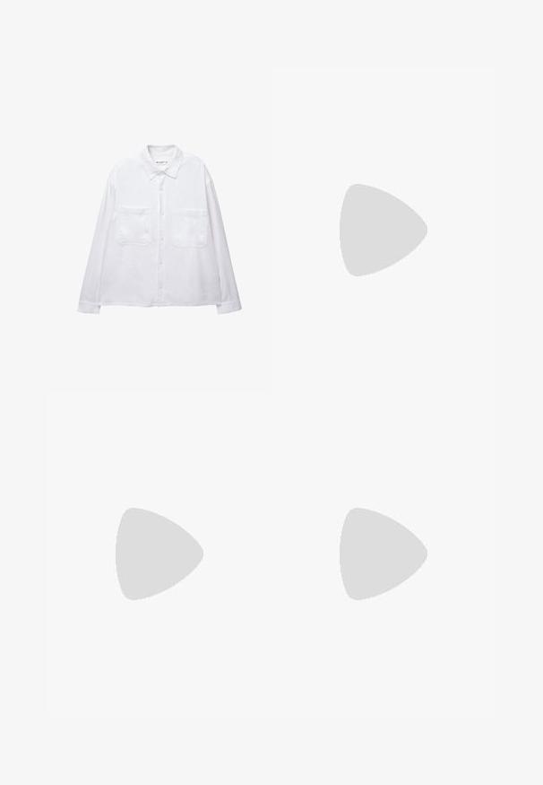 PULL&BEAR - Koszula; Czarne spodnie wykonane z gładkiego materiału, z prostą nogawką, dwoma fałdami z przodu oraz standardowym paskiem z wypustkami na pasek.; Czarne skórzane buty zapinane na sznurówki o gładkim wykończeniu, okrągłym nosku i niskiej, gumowej podeszwie. Minimalistyczny design bez dodatkowych ozdób.; Czarne okulary przeciwsłoneczne o prostokątnym kształcie, ciemnych soczewkach, srebrnych akcentach na zausznikach oraz matowym wykończeniu oprawki.