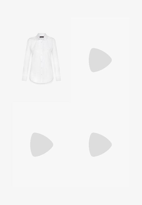 Felix Hardy Overhemdblouse - white; Bordeaux-brode broek met een gladde textuur, voorzien van een zwarte riem in de taille en zijzakken. Tailored ontwerp en comfortabele pasvorm.; Zwarte gepatenteerde sandalen met hak en een vierkante neus, enkelbandjes en zilveren gespen. Heeft een stevige blokhak voor stabiliteit.; Bruine leren schoudertas met een gebogen vorm, gouden hardware en een gespaccent. Bevat een afneembare schouderriem.