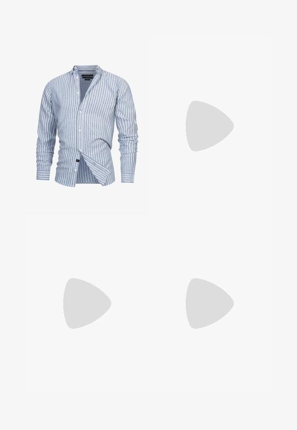 Lichtblauw gestreept overhemd van stof met verticale witte strepen. Voorzien van een button-down kraag en lange mouwen met knopenmanchetten.; SIKSILK DISTRESSED - Slim fit jeans - grey; Witte leren sneakers met perforaties, ronde neus, vlakke zool en dikke veters, met een zichtbare swoosh-logo en "AIR" op de hiel.; Zilveren roestvrijstalen horloge met een marineblauwe wijzerplaat, metalen uurmarkeringen en een datumnis op 3 uur. Waterbestendig tot 50 meter.