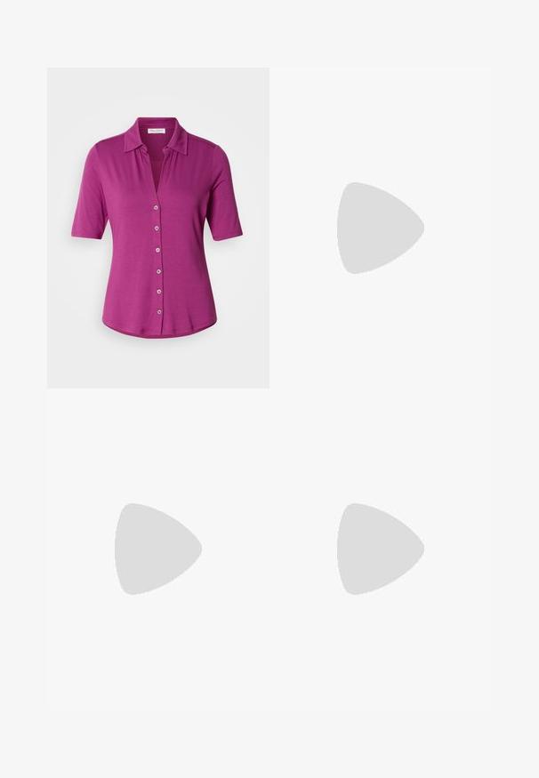 Fuchsia short-sleeve shirt with a collar, featuring a button front and a smooth, lightweight texture.; White, tailored trousers with a straight leg design, featuring a button closure, belt loops, and side pockets; smooth fabric texture.; Pale pink slingback flats with a pointed toe, made from a smooth leather-like material. Features cut-out details at the sides and a flat heel.; Anna Field 2 PACK - Foulard - blue/pink