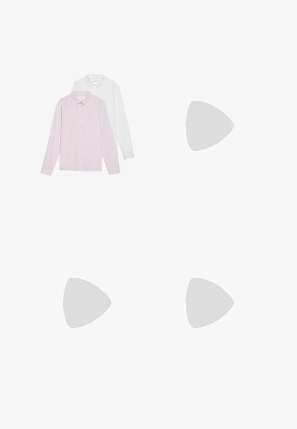 Two long-sleeve shirts: one light pink, one white. Both feature pointed collars and button closures. Smooth fabric with no patterns.; Beige corduroy shorts with an elastic waistband and drawstring, featuring a subtle vertical ribbed texture and small label on the side.; White canvas espadrille shoe with a jute rope sole, rounded toe, and elastic sides for easy wear. Flat design, minimalist style.; Cream-colored corduroy crossbody bag with a black zipper, removable strap, and textured pattern. Features one main compartment and front pocket.
