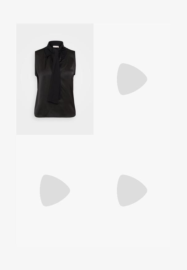 Blusa negra sin mangas con un detalle de lazo y acentos plisados. Está fabricada con una tela brillante y presenta un escote sin cuello.; Falda midi de encaje floral en crema; cuenta con un diseño en capas con secciones transparentes, encaje texturizado y un dobladillo acampanado.; Bailarinas de cuero negro con punta afilada, correa ajustable y tacón bajo; textura suave con un diseño minimalista.; Pendientes de metal plateado con un diseño ondulado y escultórico, que presentan un acabado pulido y formas irregulares, destacando una estética contemporánea.