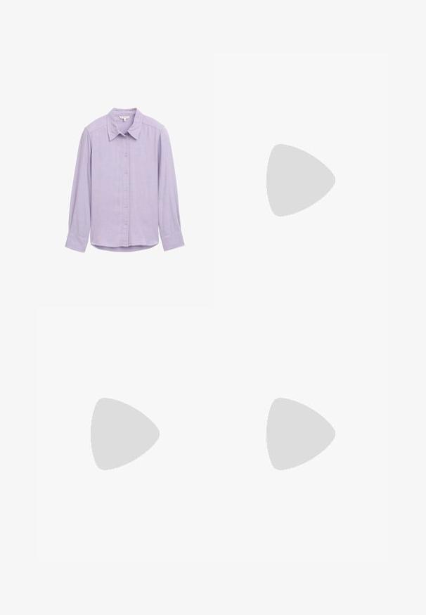 TOM TAILOR Overhemdblouse - soft lavender melange; Bordeaux satijnen rok met een gladde textuur, rechte snit, midi-lengte en een subtiele glans. Geen zichtbare patronen of hardware-details.; Glanzende bordeaux enkelboot met een vierkante neus, chunky doorzichtige hak en gestructureerde zwarte zool. Vloeiend oppervlak met een hoge glansafwerking.; Rode vierkante zonnebril met bruin getinte lenzen. Dikke, glanzende monturen en slanke armen met kleine details aan de zijkant voor visuele interesse.
