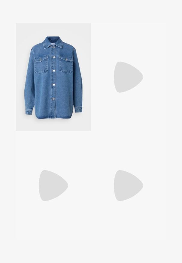 Vero Moda VMNAYA OVERSIZED SHIRT  - Button-down blouse - medium blue denim; Bershka WIDE - Straight leg jeans - light-blue denim; adidas Originals SAMBA OG - Trainers - white/violet/beige; Bershka Fingerless gloves - white