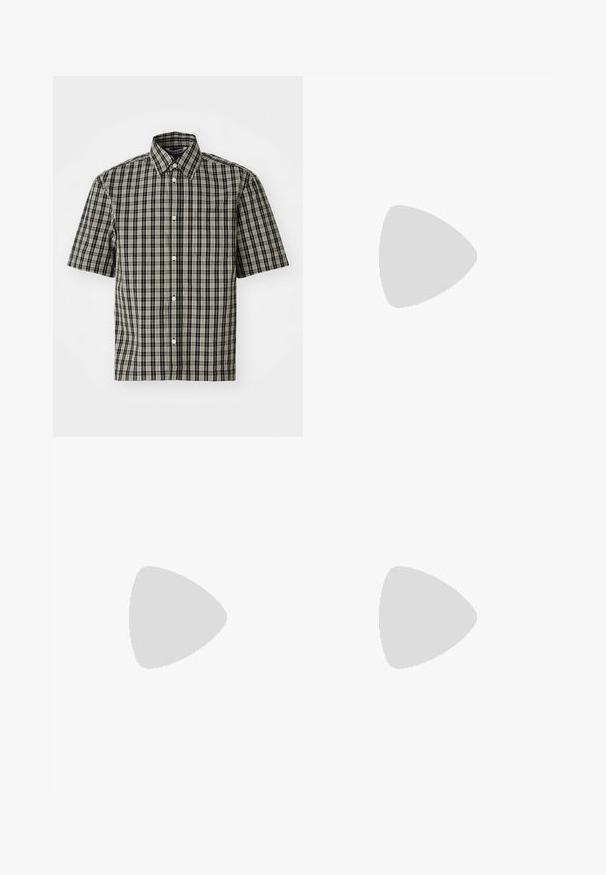Camicia a maniche corte in cotone a quadri neri e beige, con colletto button-down e taschino sul lato sinistro del petto. Classico motivo a quadretti su tutta la superficie.; Jeans in denim azzurro chiaro con taglio a gamba dritta, cuciture visibili, design a cinque tasche e chiusura a bottoni in vita.; New Balance U9060 UNISEX - Sneakers basse - dusk shower; Borsa a tracolla in corduroy color crema con cerniera nera, tracolla rimovibile e motivo testurizzato. Presenta un compartimento principale e una tasca anteriore.