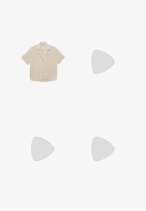 Blusa beige a maniche corte con texture morbida, colletto a lapel e sei bottoni centrali. Orlo dritto e tessuto soffice.; Jeans a gamba larga di colore verde scuro, realizzati in tessuto misto cotone, dotati di chiusura con bottone frontale, cinque tasche e cuciture classiche in denim.; Sandali con tacco in suede nero, con una sottile fascia alla caviglia, design open toe e un discreto tacco a blocco. Texture liscia e decorazioni minime.; Borsa a spalla in pelle nera con una texture liscia, forma curva, tracolla regolabile e chiusura con zip. Design minimalista senza ornamenti.