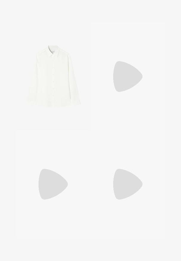 Weißes Langarmshirt aus glattem Stoff, mit einer Knopfleiste vorne, klassischem Kragen und geradem Saum mit abgerundeten Seiten.; Helle creamfarbene Jogginghosen mit elastischem Bund, verstellbarem Kordelzug und schmal zulaufenden Knöcheln, hergestellt aus einem weichen, strukturierten Stoff.; Weiße Sportschuhe mit einem strukturierten Strickobermaterial, flachen Schnürsenkeln und einer gepolsterten Sohle mit sichtbaren Luftkammern für zusätzlichen Halt.; Cremfarbener Corduroy-Crossbody-Beutel mit einem schwarzen Reißverschluss, abnehmbarem Tragegurt und strukturiertem Muster. Verfügt über ein Hauptfach und eine Fronttasche.