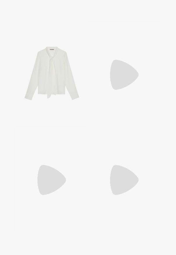 Bijela bluzica s dugim rukavima, izrađena od glatke tkanine, s vezicom oko vrata i krojenim manžetama. Jednostavan, klasičan dizajn bez uzoraka.; Svijetloplave traper hlače širokog kroja s visokim strukom, vidljivim šavovima i standardnim džepovima. Imaju zatvaranje na gumb i patentni zatvarač.; Slingback visoke potpetice s uzorkom leoparda, šiljatog vrha, crnim sjajnim potpeticom i podesivim remenom oko gležnja. Mekani materijal s teksturiranom završnom obradom.; Naočale s okvirom od zlatnog metala, zelenim staklima, pravokutnim oblikom i prozirnim plastičnim nosnim jastučićima. Tanke, vitke tempere s minimalističkim dizajnom.; Bordo kožna torba sa zakrivljenim oblikom, zlatnim detaljima i teksturiranom završnom obradom. Ima zatvaranje na patentni zatvarač i podesivu naramenicu.