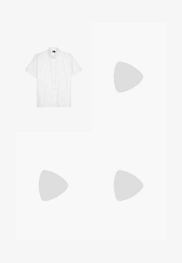Witte shirt met korte mouwen gemaakt van een gladde stof, met een klassieke button-down kraag en knoopsluiting aan de voorkant, met een discreet logo detail.; Filippa K TERRY CROPPED TROUSERS - Broek - sage melange; Witte leren sneaker met een gladde afwerking, ronde neus, platte veters en een gestructureerde zool. Kenmerkt zich door een subtiel logo op de hiel.; Zwarte ronde zonnebril met donkere lenzen en slanke metalen armen. Inclusief heldere tempelpunten en zilveren accenten bij de scharnier. Minimalistisch ontwerp.