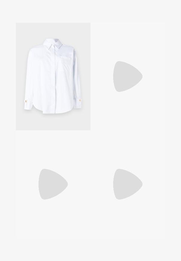 Elisabetta Franchi Button-down blouse - bianco; Black tailored trousers with a straight-leg design, featuring a smooth texture and crisp creases along the front. No visible hardware.; Black leather slingback heels with a pointed toe, featuring a slim heel and a gold-tone accent on the adjustable strap. Smooth texture.; Black leather handbag with a structured design, featuring a cropped shape, top handle, and gold hardware accent. Adjustable shoulder strap included.