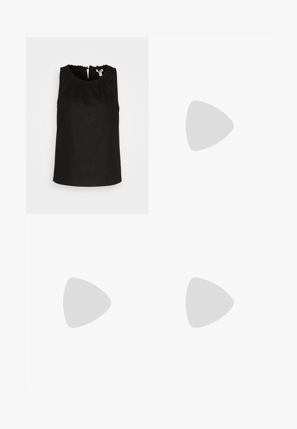 Esprit Top - black; Jeans in denim blu con un design a gamba larga, cinque tasche, chiusura con bottoni e cuciture a contrasto. Tessuto testurizzato con una finitura sbiadita.; Sandalo in pelle nera con due cinturini regolabili, suola testurizzata e design audace e massiccio. Presenta un accento del logo sul cinturino.; Borsa a tracolla nera intrecciata con due manici, caratterizzata da una superficie texturizzata e una forma rettangolare. Design semplice e unico senza hardware visibile.