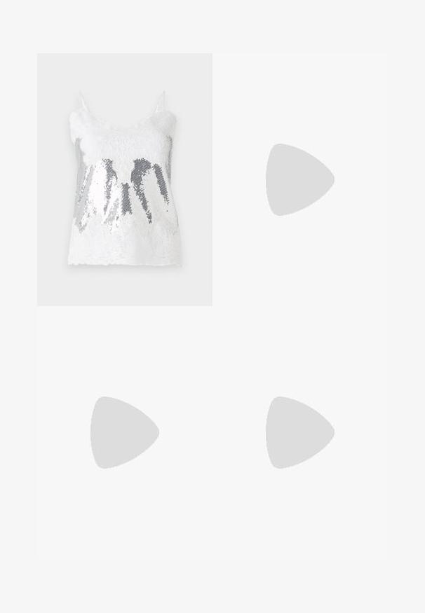 Valge pitsist tank top, millel on hõbedased sequins'st bodice, mis loob gradientefekti. Reguleeritavad õhukesed rihmad ja laineline pitsist ääre.; Must have rihmatu maksi kleit, mis on valmistatud siledast, läikivast kangast. Omab õhulist bodi ja voogavat siluetti, ulatudes põrandani ilma kaunistusteta.; Põuejope pruuni ja musta mustriga, kokku sobitatud pruuni madu nahast mini-seelikuga, mustade reie kõrguste saapadega ja väikese musta kotiga.; Must värvi nahast käekott, millel on kaarjas disain, hõbedased nupukesed, kinnitusahe ja kaks külgtaskut. Reguleeritav rihm erinevate kandmisvõimaluste jaoks.