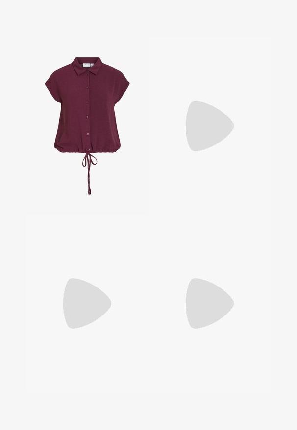 Burgundy short-sleeve shirt with a collar, button front, and gathered hem with tied drawstring, featuring a textured fabric.; Black satin maxi skirt with a smooth texture, high waist, and flared bottom. Features a simple design with no visible patterns or hardware.; White leather sneaker with beige suede accents, perforated toe box, flat laces, and a textured cream sole. Features subtle branding on heel.; Snake-print handbag with a curved handle. Made from textured, beige and brown materials, featuring a distinctive diamond pattern.