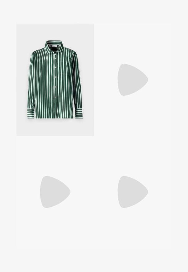 Lacoste UNISEX - Gombos blúz - green/white; Fekete, testhezálló nadrág egyenes szárú kivitelben, sima textúrával és éles redőkkel az elején. Nincs látható fémalkatrész.; Fekete bőr slingback magassarkúk, hegyes orral, vékony sarkakkal és arany színű részlettel a állítható pánton. Simа felület.; Fekete bőr kézitáska, strukturált dizájnnal, rövidített formával, felső fogantyúval és arany színű kiegészítőkkel. Állítható vállpánt is tartozik hozzá.