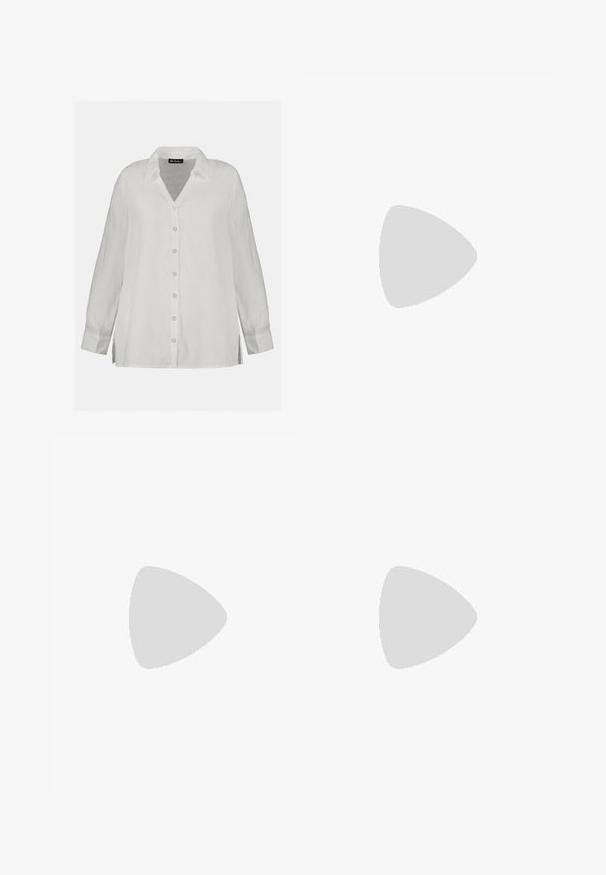 Weißes Leinenhemd mit Knopfleiste, V-Ausschnitt, langen Ärmeln und lockerer Passform mit seitlichen Schlitzen. Glatte Textur und klassisches Design.; Braune Weitbeinehosen aus Stoff, mit einem Gürtel mit eckiger Schnalle, gefältetem Design und glatter Textur.; Rosa Lackleder-Ballerina mit runder Zehenpartie, Knöchelriemen und niedrigem Blockabsatz. Glatte Textur und minimalistisches Design.; Weiße synthetische Handtasche in dreieckiger Form, flache Vorderklappe und Schleifendetail, verstellbarer Trageriemen, glatte Textur und minimalistisches Design.