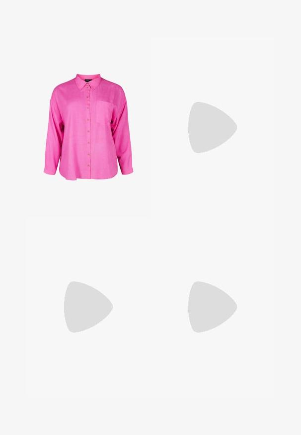 Svijetlo roze košulja dugih rukava od lagane tkanine. Ima dugmad naprijed i jedan džep na grudima. Opušteni kroj.; Crna satenska haljina na bretele sa tankim trakama, drapiranim dekolteom i ravnim siluetom. Glatka tekstura i minimalistički dizajn.; Zlatne metalik sandale s potpeticom koje imaju dizajn s trakama, kvadratnu blok potpeticu i podesivu naramenicu s kopčom. Glatka tekstura.; Crna kožna torba s lukovitim oblikom, odvojivim remenom i zlatnim detaljima. Torba ima preklop s kopčom.; Zlatne metalne naušnice s elegantnim, zakrivljenim dizajnom. Imaju karakterističan šiljast oblik, poliranu površinu i zatvaranje na šarku.