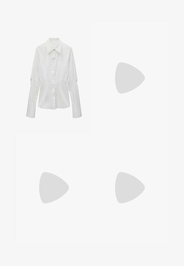 Mango SEPRAGA - Blus - white; Bershka WIDE - Tygbyxor - black; Bershka Sandaletter - black; Svart läderhandväska med en strukturerad design, handtag upptill och en detalj i guldmetalllås på framsidan. Slät yta, minimal sömnad.