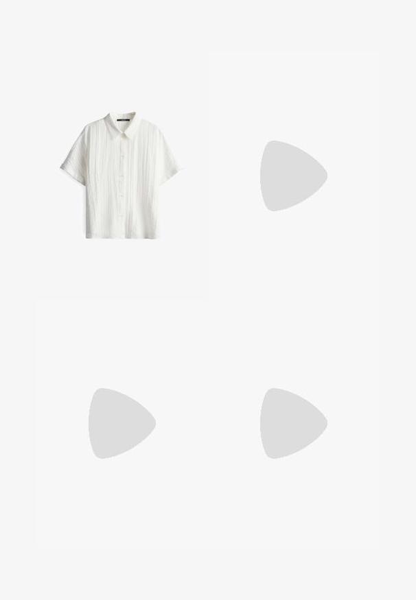 Camicia bianca a maniche corte con un motivo a trama, dotata di colletto e cinque bottoni. Il tessuto ha un aspetto leggero.; Polo Ralph Lauren HIGH RISE RELAXED STRAIGHT TROUSER - Pantaloni - black; Scarpa da ginnastica nera con tomaia testurizzata, tre strisce argentate e una suola ammortizzata distintiva con più sezioni integrate.; Borsa tote in pelle bianca con forma strutturata, cuciture evidenti, etichetta in metallo dorato e manici doppi. Superficie testurizzata con tasche laterali.