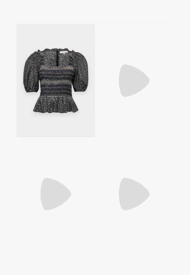 Sea MAIA PUFF SLEEVED - Blusa - multi; Pantalones de chándal rosas con cintura elástica, que presentan parches decorativos en forma de diamante en el lado izquierdo y puños elásticos en los tobillos.; Sandalias doradas de tacón con un frente anudado, textura plisada y una correa en el tobillo. El tacón cuadrado tiene un diseño estriado que mejora la adherencia.; Bolso de cubo negro de cuero con un acabado texturizado, acentos de hardware dorado y parte superior abierta. Cuenta con un asa corta y una correa de hombro ajustable.