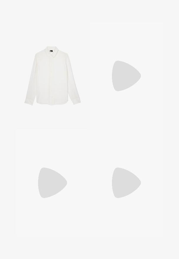 Witte langemouwige shirt van gladde stof, met een puntige kraag, voorkeursknopsluiting en gestikte detailing langs de knooplijst.; Witte lange mouwen shirt gemaakt van een katoenmix, met een ronde halslijn en een slim fit ontwerp. Geen zichtbare patronen of accenten.; Witte geplooide rok met een brede tailleband, met een vloeiende silhouet. Gedeeltelijk gedragen met witte sneakers en geribde kousen met zwarte strepen.; Witte sport schoenen met een bovenwerk van mesh en synthetisch materiaal, roze accenten, een gewatteerde kraag en een zwarte rubberen zool. Bevat zichtbare perforaties en een logo.; Beige leren tas in een hobo-vorm, voorzien van zilveren metalen studs in verschillende maten over de buitenkant, met een contrasterende ritssluiting.