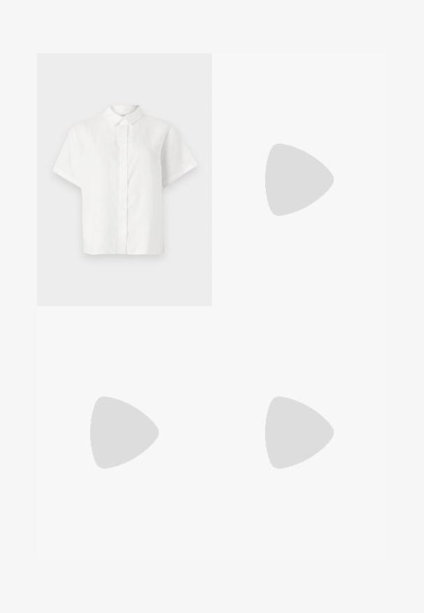 Camisa blanca de manga corta hecha de lino, con cuello puntiagudo y cierre de botones. Presenta un corte relajado y una textura suave.; Pantalones de pierna ancha beige fabricados en una mezcla de algodón. Presentan una textura suave, cinturilla elástica y un detalle de botón en el lateral.; Sandalias de cuña beige con dos correas anchas y un tacón cónico. Fabricadas en un tejido suave con una suela texturizada. Logo grabado en el tacón.; Bolso de mano de cuero negro con un diseño estructurado, que presenta una forma recortada, asa superior y acentos en dorado. Correa de hombro ajustable incluida.