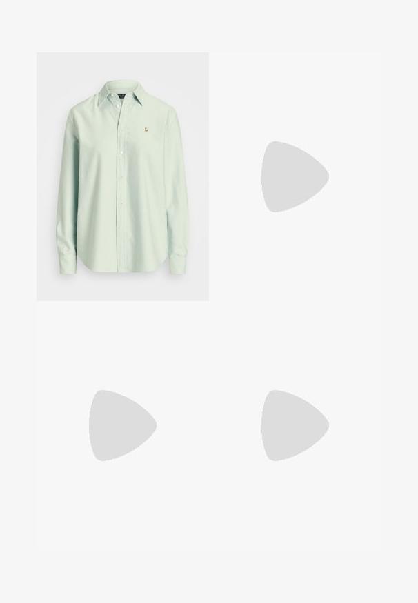 Light mint green long-sleeve button-up shirt made from cotton. Features a collared neck and a small embroidered logo on the chest.; White long-sleeve shirt, cotton material, round neckline, featuring small navy logo on the left chest. Simple design, regular fit.; Dark blue denim jeans with a straight-leg cut, featuring five pockets, copper stitching, and a classic button closure.; White leather sneakers with a smooth finish, navy accents, and a small logo on the side. Features flat laces and textured rubber sole.