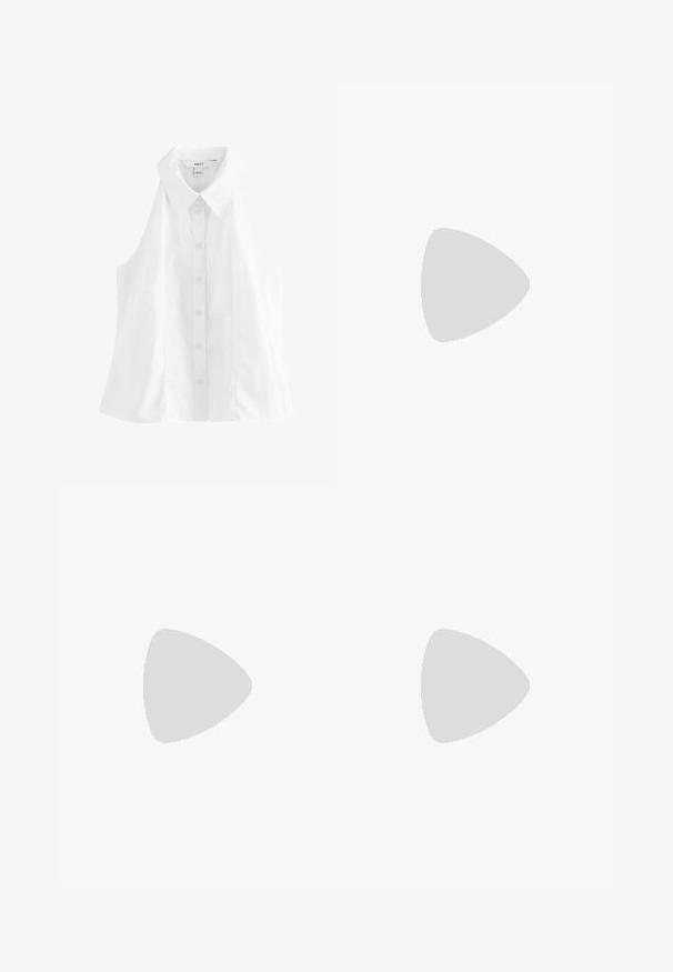 Hvid ærmeløs skjorte med spidse kraver, frontlukning med knapper og en afslappet pasform. Fremstillet af et glat, let stof.; Brune wide-leg jeans lavet af denim, med frontknaplukning, fem lommer og synlige sydetaljer.; Brune læder bådsko med en kraftig brun gummisål, gyldne snørehuller og kontraststing. Har et logo på siden.; Runde, bruntonede solbriller med en glansfuld bordeauxramme. Slanke arme med diskret brandingdetalje. Flad linsedesign.; Guldtonede metalknopper med en hamret overflade, der har et åbent design og glatte kanter. To størrelser vist: en bredere og en slankere.