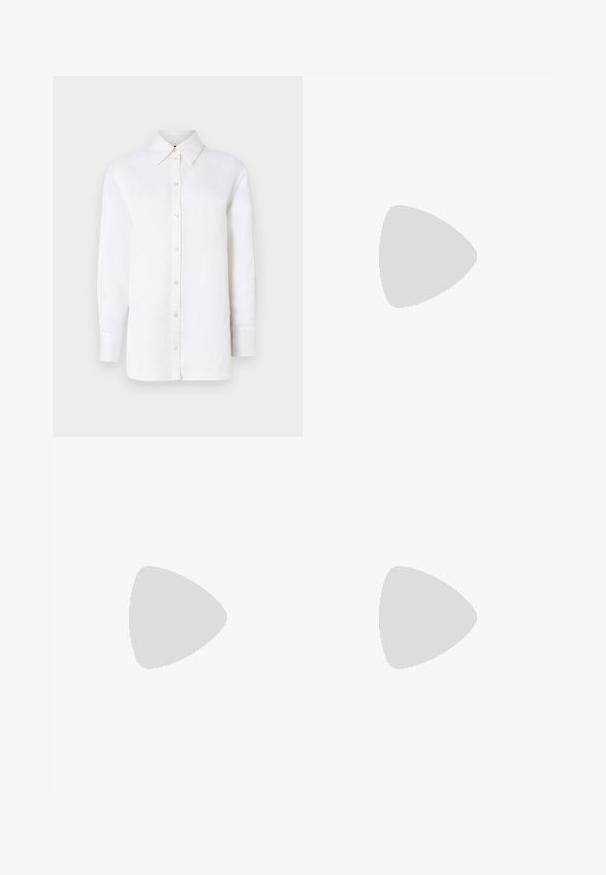 White linen button-up shirt with a pointed collar, long sleeves, and button closures. Features a relaxed fit and smooth texture.; Black tailored trousers with a straight-leg design, featuring a smooth texture and crisp creases along the front. No visible hardware.; Black leather slingback heels with a pointed toe, featuring a slim heel and a gold-tone accent on the adjustable strap. Smooth texture.; Black leather handbag with a structured design, featuring a cropped shape, top handle, and gold hardware accent. Adjustable shoulder strap included.