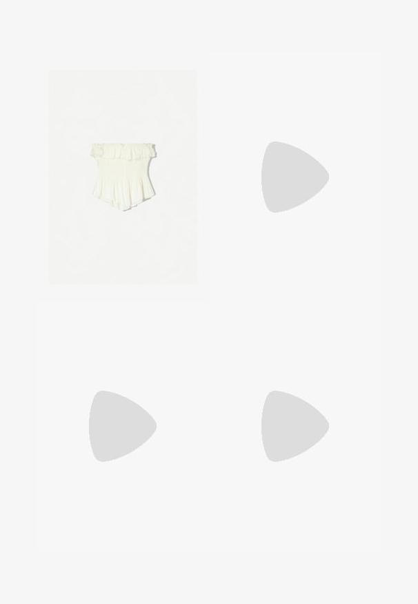 Bershka Camicetta - beige; Jeans blue a gamba larga in denim, con una finitura sbiadita e un risvolto azzurro a contrasto. Design classico a cinque tasche con passanti per la cintura.; Dolce Vita PAULEY - Ballerine - natural; Gina Tricot TOP HANDLE BAG - Borsa a mano - buttercream